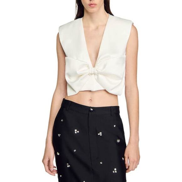 Sandro Satin-Effect White Polyester Crop Top Size 1 - Picture 1 of 5